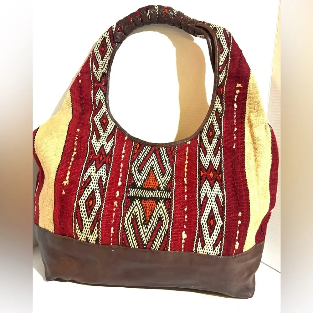 Handmade woven / leather Stylish Red and Brown Patterned Women's Bag
